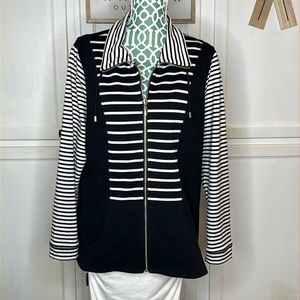 Zenergy by Chico's Women's Size 2 (L/12) Black & White Stripe Zip-Up Jacket